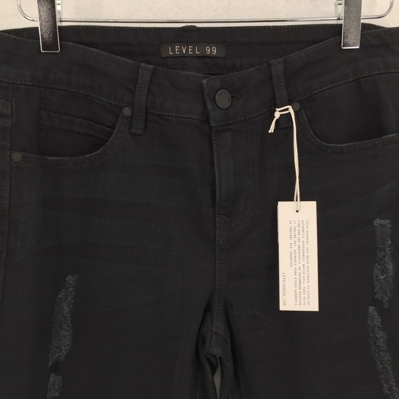 Level 99 Amber black metallic gold crop jeans dip dye distressing new 28 - Picture 9 of 9